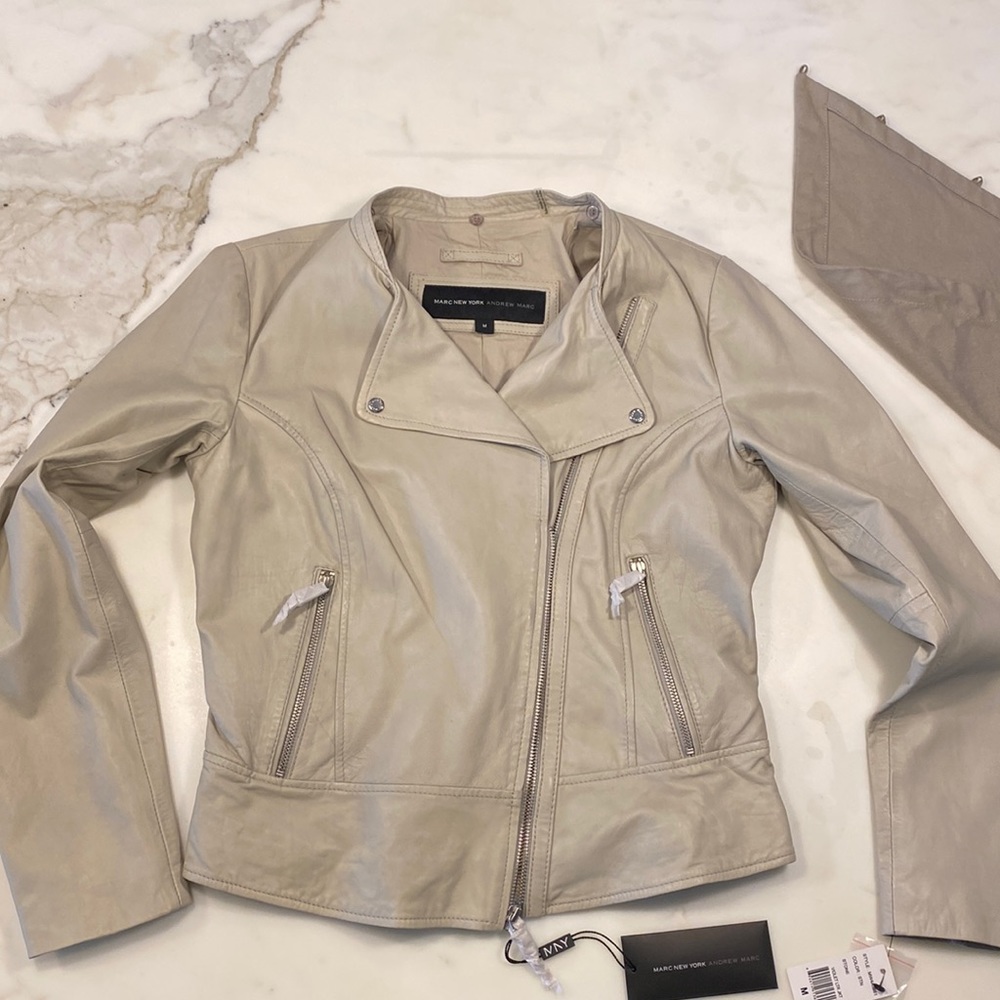 Marc New York Tan asymmetric hooded Leather Jacket